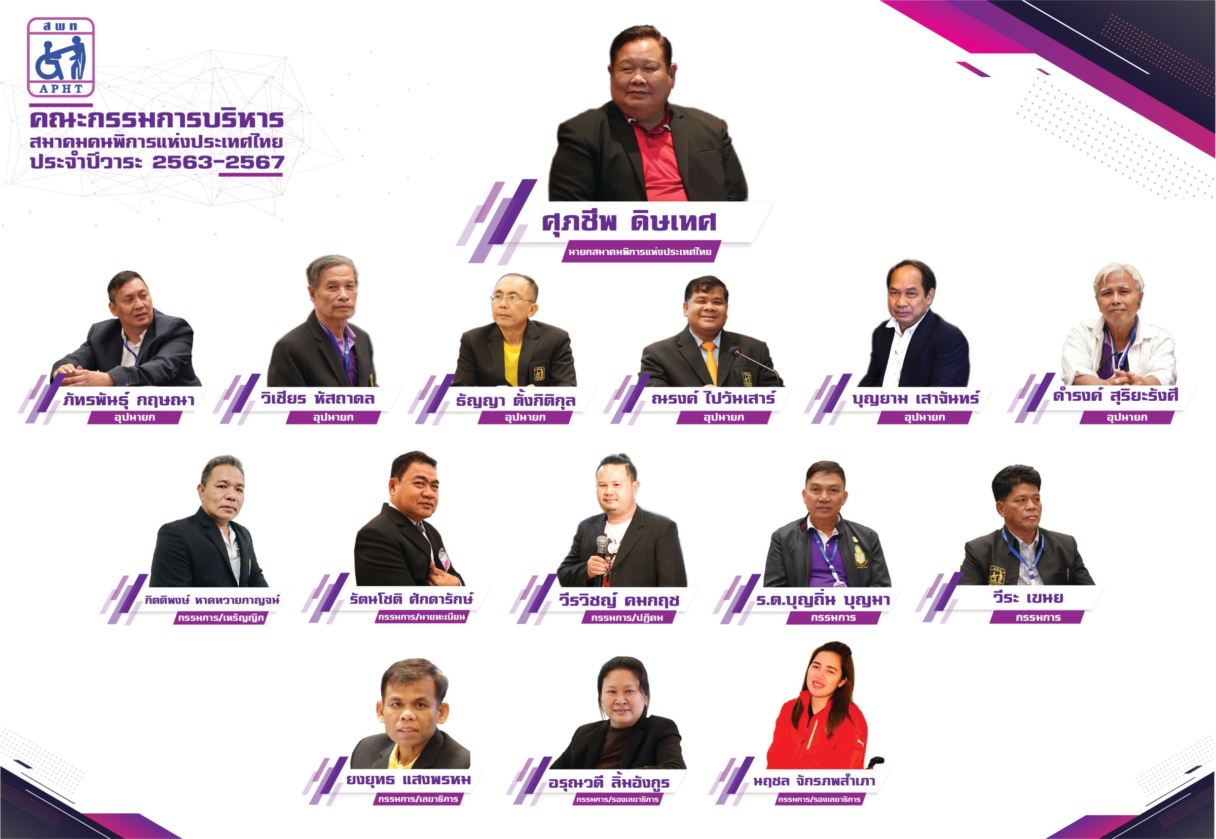 ภาพหมู่คณะกรรมการบริหาร สมาคมคนพิการแห่งประเทศไทย ประจำปี 2569